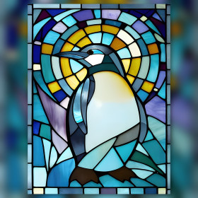 Glas-in-lood pinguïn noorderlicht diamond painting glanzende steentjes