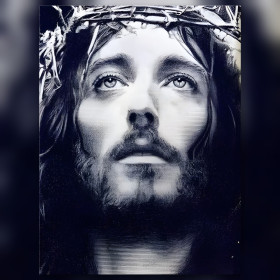 Gezicht van Christus met doornenkroon glanzende diamond painting strass