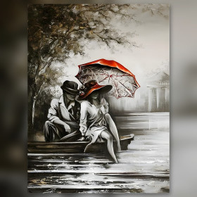 Romantic couple under red umbrella diamond painting canvas shiny rhinestones