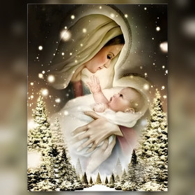 Maagd Maria met Kind Jezus onder fonkelende sterren diamant schilderij