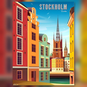 Diamond Painting Set Stockholm Vintage : Promenade au Fil du Canal glitzernde Steine auf Leinwand