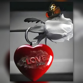 Diamond painting kit Love en Diamants : Cœur Rouge et Rose Blanche sparkling rhinestones on canvas