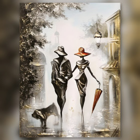 Toile de diamond painting Promenade Impressionniste sous la Pluie broderie diamant kit complet