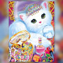 Chat blanc couronné avec bijoux et strass brillants diamond painting