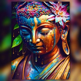 Meditative Buddha with colorful beads and flower diamond painting kit