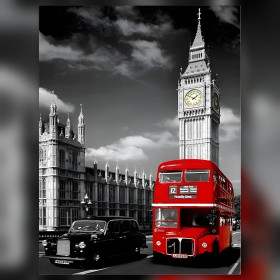 Diamond painting Big Ben and red London bus sparkling rhinestones