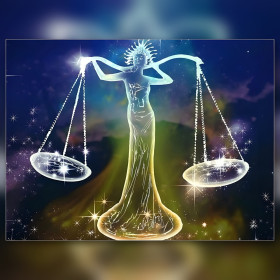 Balance céleste astrologique lumineuse en diamond painting strass brillants