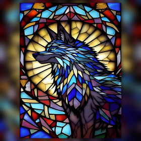 Gouden glas-in-lood wolf diamond painting glinsterende steentjes kunst