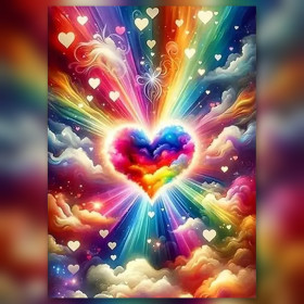 Hemels regenbooghart diamant schilderij met glinsterende steentjes