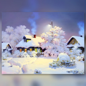 Diamond Painting Set Soir d'Hiver au Village Enneigé glitzernde Steine auf Leinwand