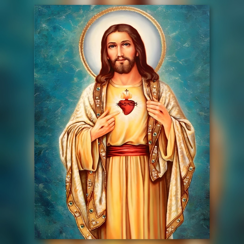 Sacred Heart of Jesus diamond painting shiny rhinestones religious canvas art