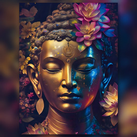 Buddha dorato con fiori di loto diamond painting strass brillanti