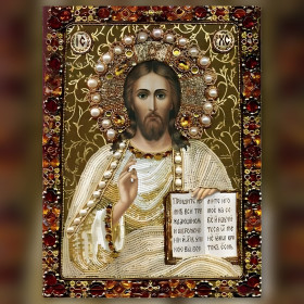 Blessing Christ icon golden ornaments diamond painting shiny rhinestones