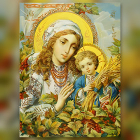 Virgin Mary and Child Jesus with wheat sheaves brilliant rhinestone diamond painting
