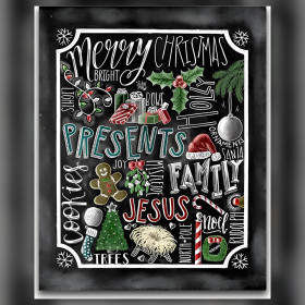 Lavagna nera Natale diamond painting Merry Christmas Presents Famiglia Gesù strass brillanti