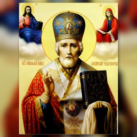 Icône Saint Nicolas broderie diamant strass brillants toile religieuse