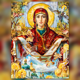 Autumn Virgin Mary golden domes diamond painting shiny rhinestones
