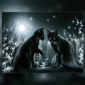 Duo de chats noirs sous lune argentée diamond painting strass brillants