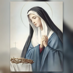 Praying Virgin Mary with crown of thorns and cross diamond painting shiny rhinestones