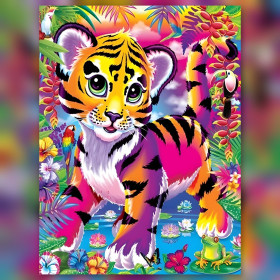 Tigreau psychédélique coloré dans jungle fantaisiste diamond painting strass brillants