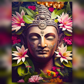 Buddha sereno circondato da loto rosa in diamond painting con strass