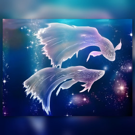 Cosmic fish diamond painting ethereal shimmering rhinestones starry background