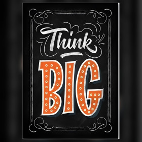 Diamond painting canvas Think BIG motiverende tekst zwarte achtergrond glanzende steentjes