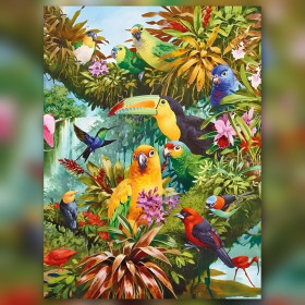 Tropical paradise diamond painting exotic birds waterfall shiny rhinestones
