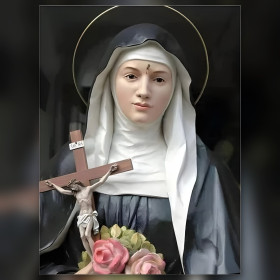 Santa suora con crocifisso e rose strass brillanti pittura a diamante