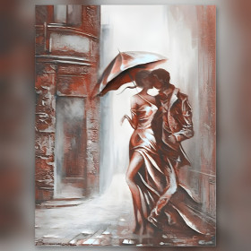 Baiser sous la pluie rouge diamond painting strass brillants couple romantique