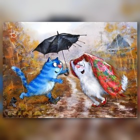 Coppia felina sotto temporale autunnale pittura diamante strass lucidi