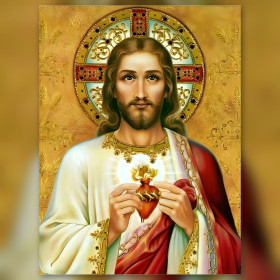 Heilig Hart Jezus diamond painting met glinsterende stras en gouden aureool