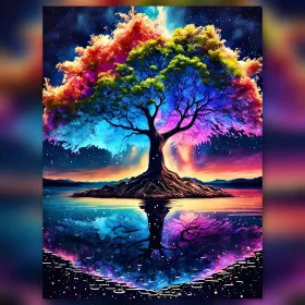 Albero della vita colorato sotto cielo stellato diamond painting strass lucenti