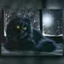 Toile de diamond painting Chat Noir aux Yeux de Jade sous la Neige broderie diamant kit complet
