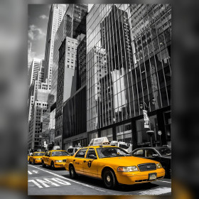Taxis jaunes New York noir et blanc diamond painting strass brillants