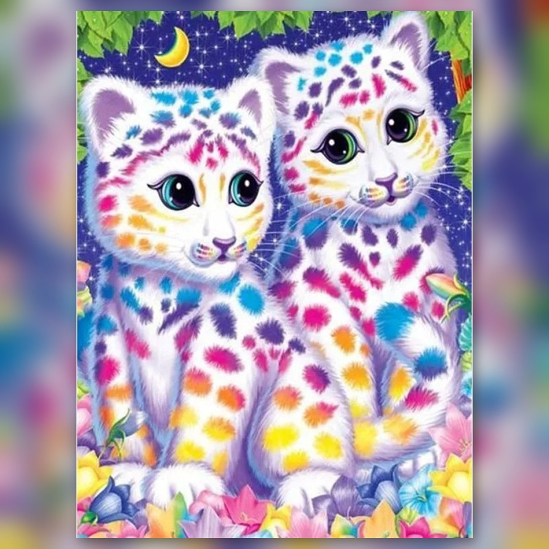 Chatons colorés sous lune étoilée diamond painting strass brillants