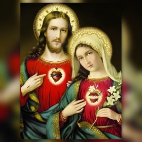 Diamond Painting Heiligste Herzen Jesus Maria weiße Lilien glänzende Strasssteine