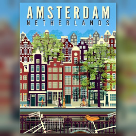 Amsterdam diamond painting colorful canal houses sparkling rhinestones