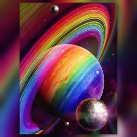Regenboogplaneet met kosmische manen glinsterende diamant schilderij strass