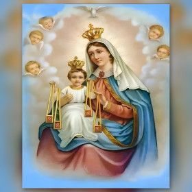 Crowned Virgin Mary and Child Jesus diamond painting shiny rhinestones