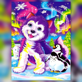 Diamond painting husky violet et ours polaire sous aurores boréales strass brillants