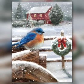 Uccello azzurro diamond painting fienile neve strass brillanti