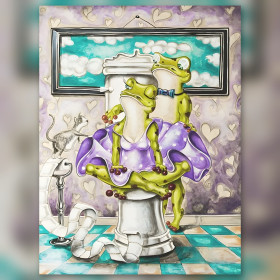 Diamond painting kit Grenouilles en Amour : Cœurs Violets et Papier Toilette sparkling rhinestones on canvas