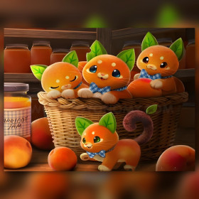 Broderie diamant kawaii chats pêches brillants dans panier osier