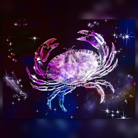 Sparkling cosmic Cancer crab diamond painting on starry background