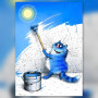 Chat bleu peintre avec rouleau et seau en diamond painting strass brillants