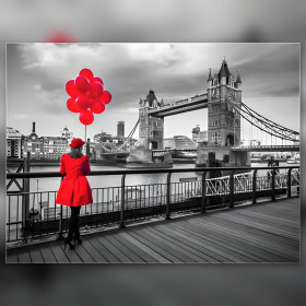 Diamond painting donna vestito rosso palloncini Tower Bridge Londra strass brillanti
