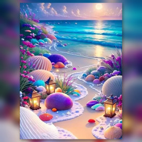 Dreamy beach glowing seashells sparkling rhinestones diamond painting kit