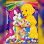 Chaton et chiot arc-en-ciel avec pop-corn diamond painting strass brillants