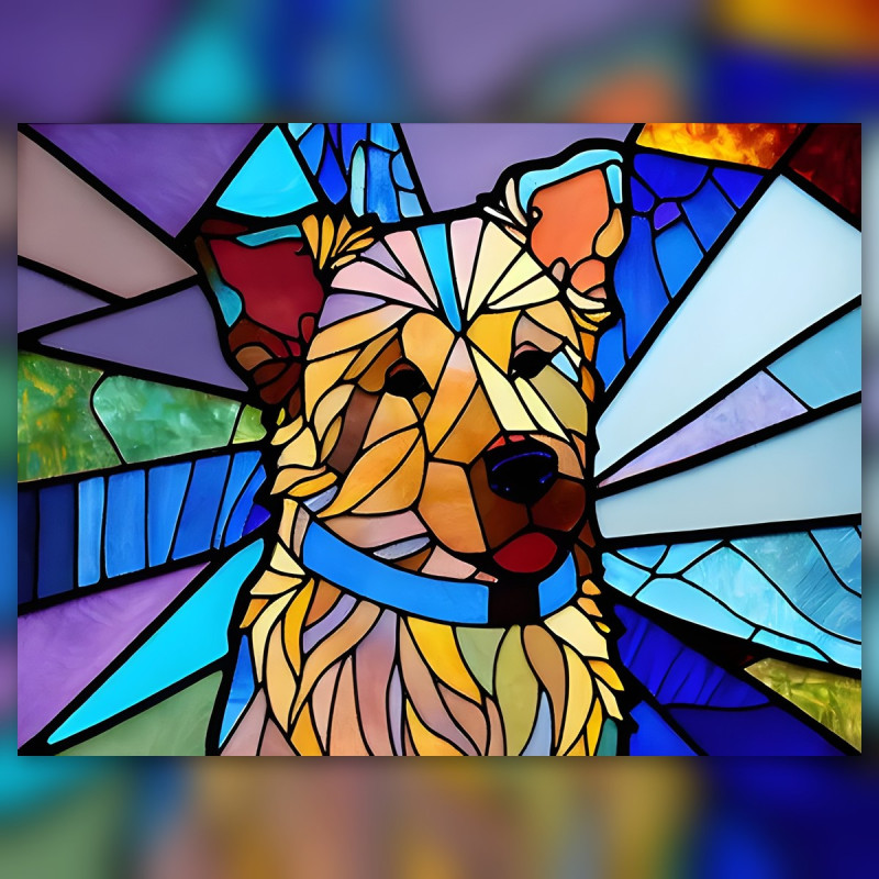 Chien vitrail coloré diamond painting strass brillants toile brodée